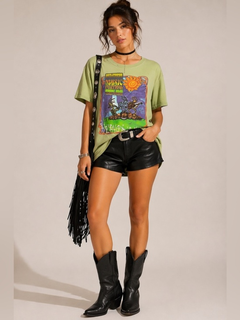 Lazy Summer Daze Green Graphic Music Festival Tee | Vintage Vibe L